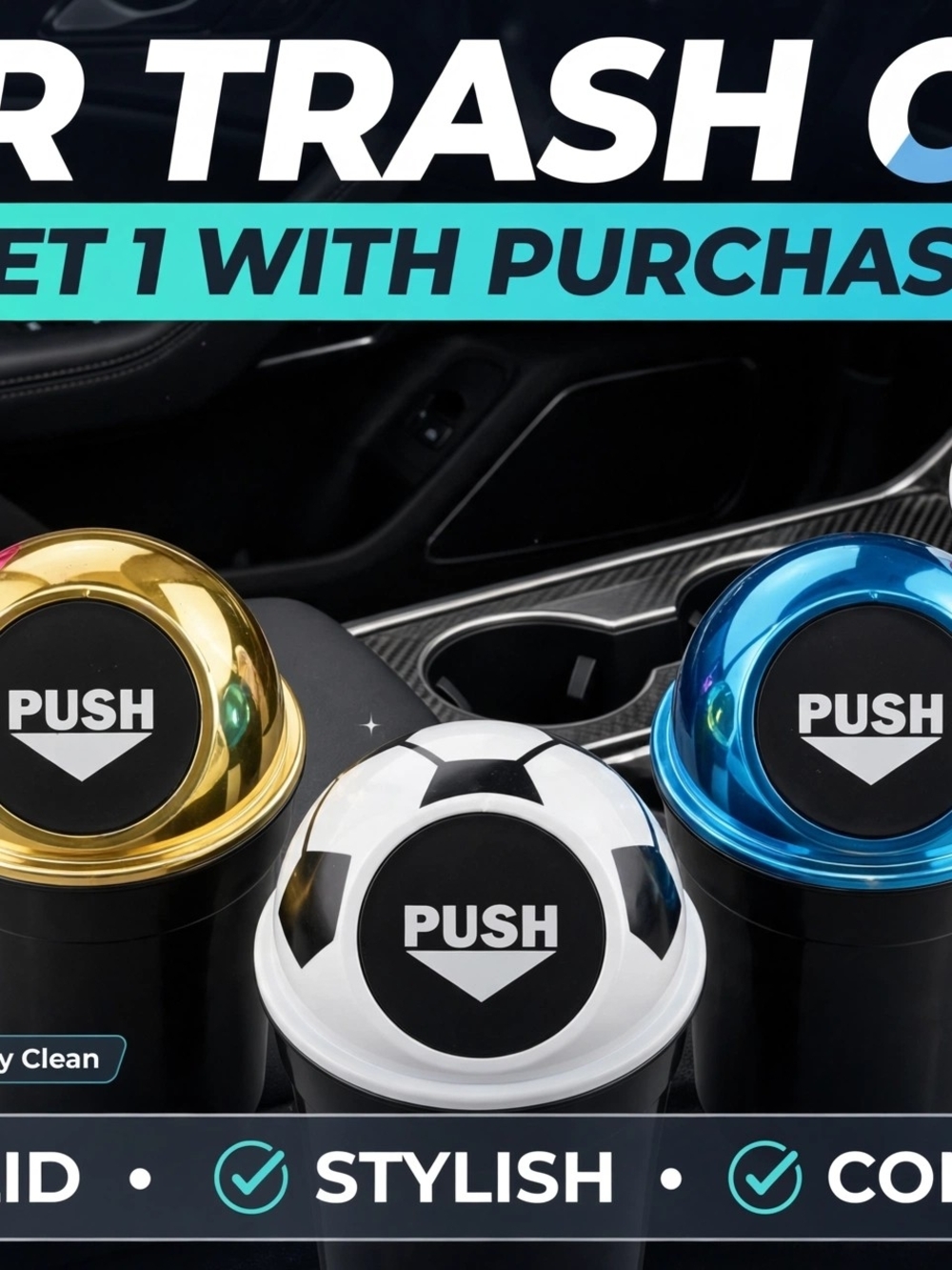 Portable Car Trash Can with Push Lid ( 1 Per Purchase